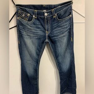 True Religions Mens Size 38 Triple Stitch Thick Jeans Blue Dark
